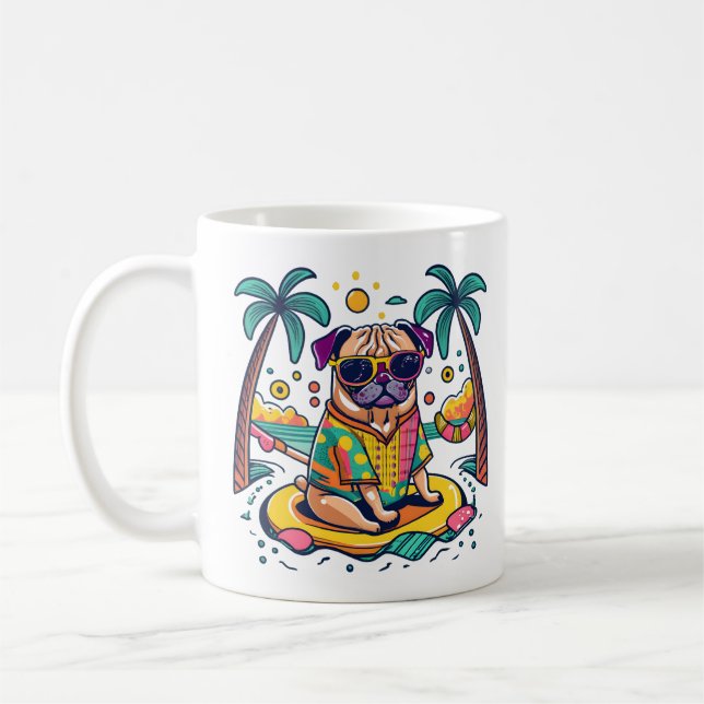 SommarRoligt med Cute Pug Hund i Bassäng Kaffemugg (Vänster)