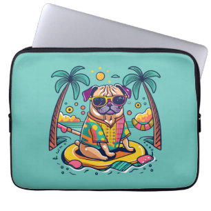 SommarRoligt med Cute Pug Hund i Bassäng Laptop Fodral