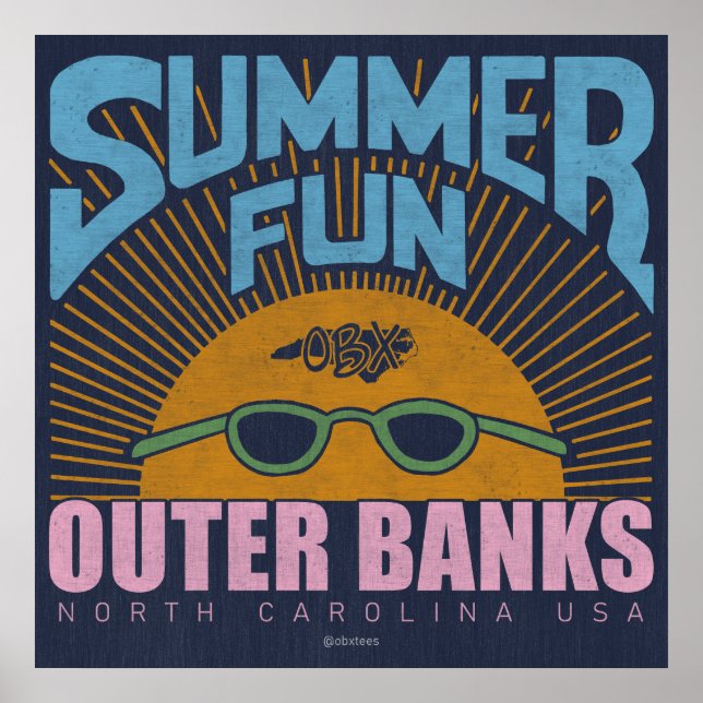 SommarRoligt OBX Outer Banker North Carolina Vinta Poster (Framsidan)