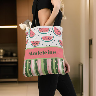 SommarRoligt Rosa Grönt Watermelon Rand Monogram Tygkasse