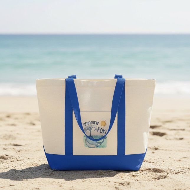 Sommarroligten för den lilla grindsäcken tygkasse (beach bag with little whale)