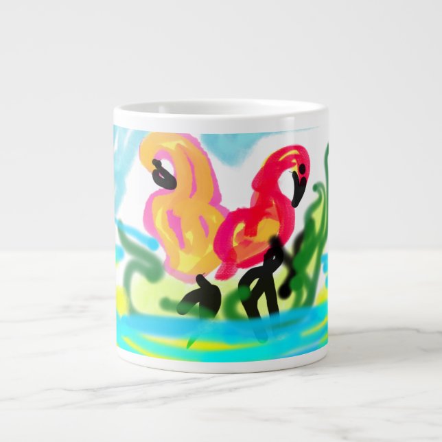 Sommarrosa flamingor underbara jumbo mugg (Framsidan)