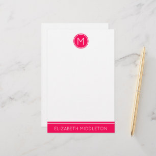 Sommarrosa monogram på vit brevpapper