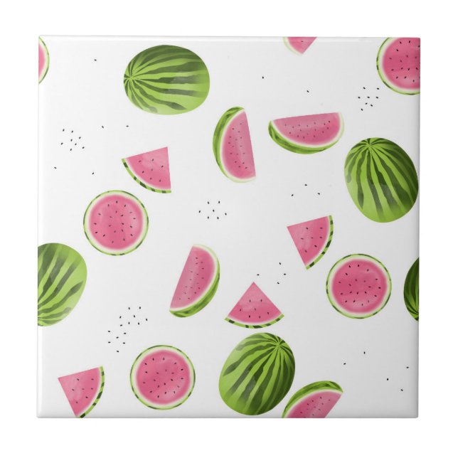 SommarRosa och Grönt Vattenmelon Sömlös Mönster Kakelplatta (Framsidan)