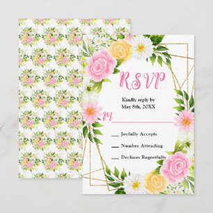 Sommarrosa och gula blommor och lövverk OSA kort