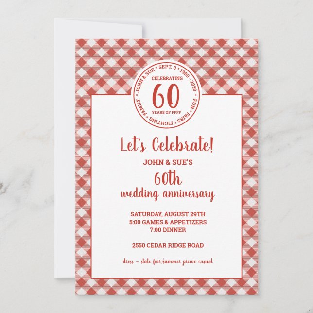 Sommarrött check Mönster Party Inbjudningar (Framsida)