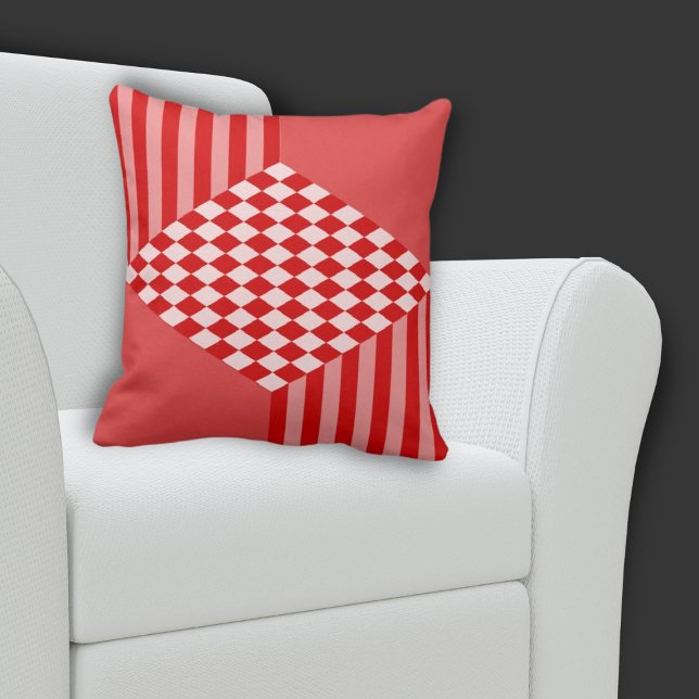 Sommarrött Geometric Rand Diamond Checkers Kudde (Centered Diamond Pattern Red Pillow)
