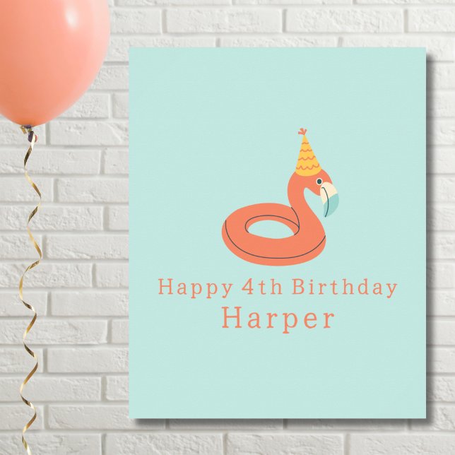 sommars flamingo flotte barn födelsedags poolparty poster (flamingo happy birthday pool party personalized name poster print sign. digital instant downloadable)