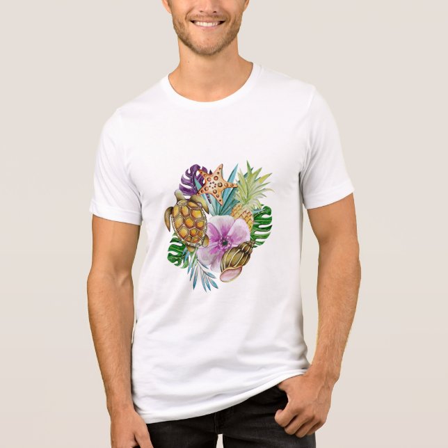 Sommars Tropisk Strand Collage T Shirt (Framsida)