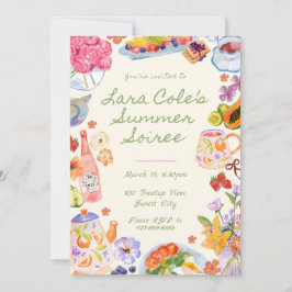 Sommarsalong Inbjudan Handritad Mat Dryck Te