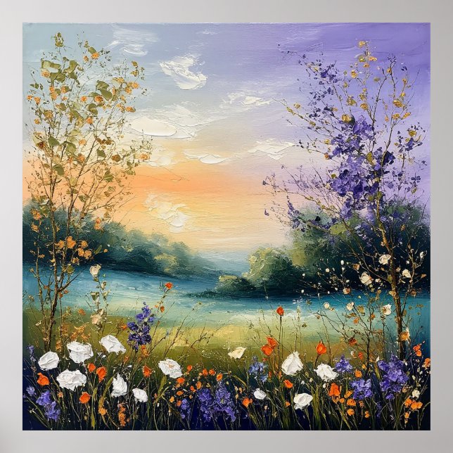 Sommarscen med vilda blommor och träd poster (Framsidan)