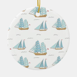 Sommarseatime Cute yachts med segel Julgransprydnad Keramik