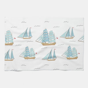 Sommarseatime Cute yachts med segel Kökshandduk