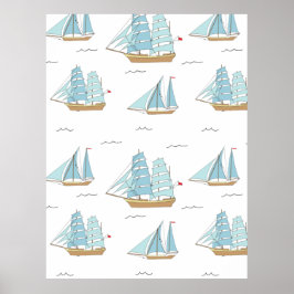 Sommarseatime Cute yachts med segel Poster
