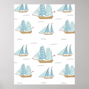 Sommarseatime Cute yachts med segel Poster