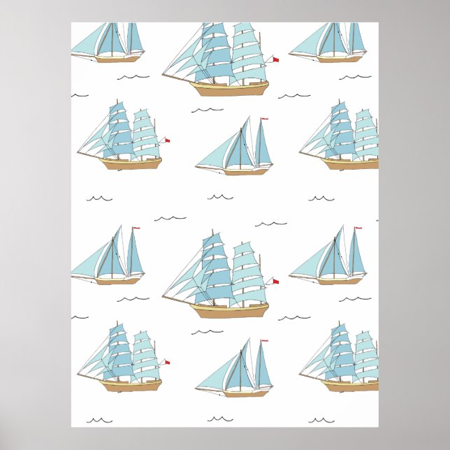 Sommarseatime Cute yachts med segel Poster (Framsidan)