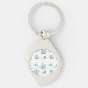 Sommarseatime Cute yachts med segel Swirl Silverfärgad Nyckelring