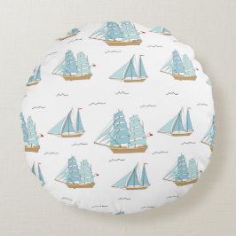 Sommarseatime Cute yachts med segel Tote Bag Rund Kudde