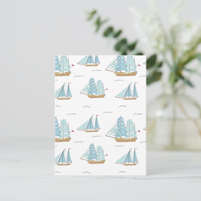 Sommarseatime Cute yachts med segel Vykort (Stående Fram)