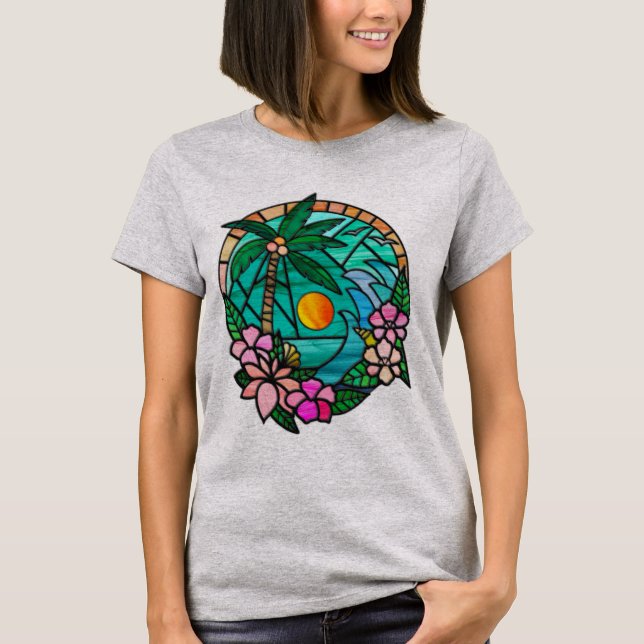 Sommarsemester havsstrand vid solnedgång t shirt (Framsida)