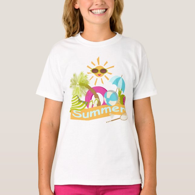 Sommarsemester leende sol i solglasögon T- T Shirt (Framsida)
