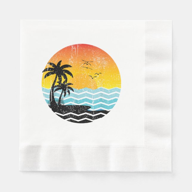 Sommarsemester Palmer Retro Solnedgång Tropisk S Pappersservett (Framsidan)