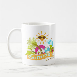 Sommarsemester som leker sol i solglasögon kaffemugg