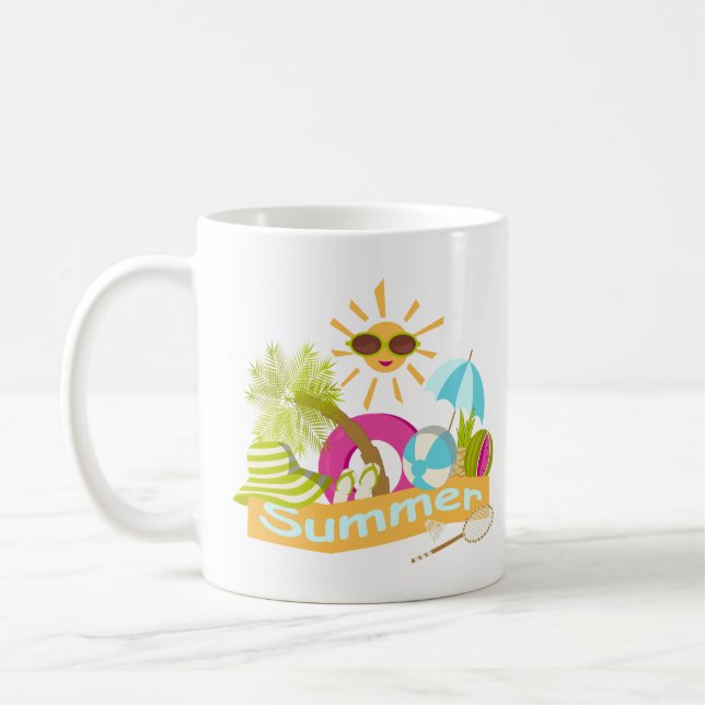Sommarsemester som leker sol i solglasögon kaffemugg (Vänster)