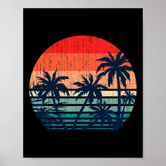 Sommarsemester Strand Palmträd Retro Tropisk Su Poster (Framsidan)
