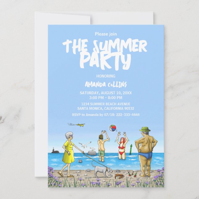 Sommarsemesteri på stranden inbjudningar (Framsida)