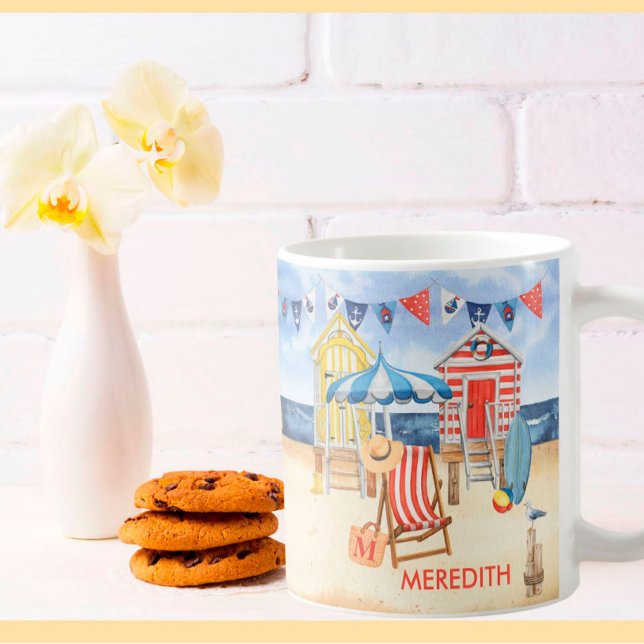 Sommarshore Beach Ocean Namn Monogram Kaffemugg (Skapare uppladdad)