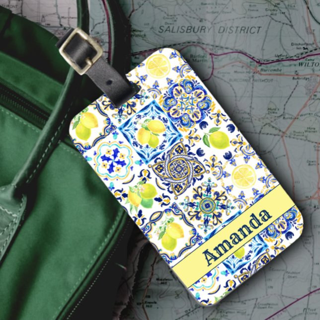 Sommarsiciliansk citrus Mediterranean majolica Bagagebricka (Skapare uppladdad)