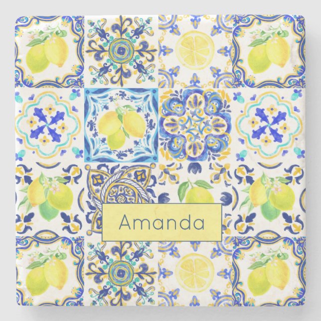 Sommarsiciliansk citrus Mediterranean majolica Stenunderlägg (Framsidan)