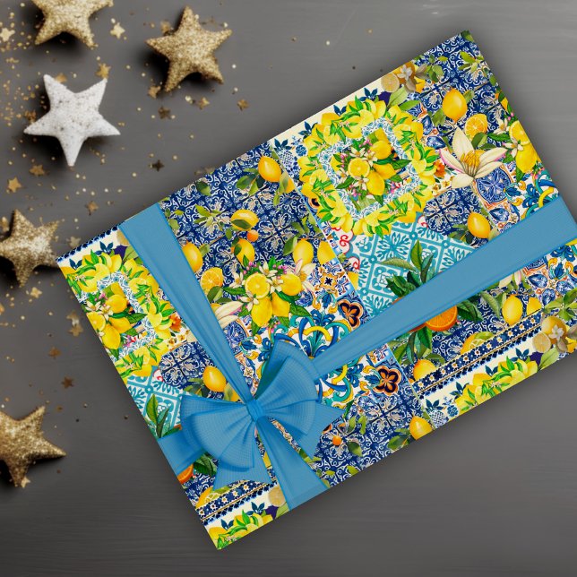 Sommarsicilianska keramiska plattor för citrusfruk presentpapper (Skapare uppladdad)