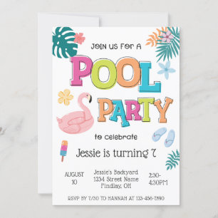 Sommarsimmande Bassäng Party-födelsedag i alla åld Inbjudningar
