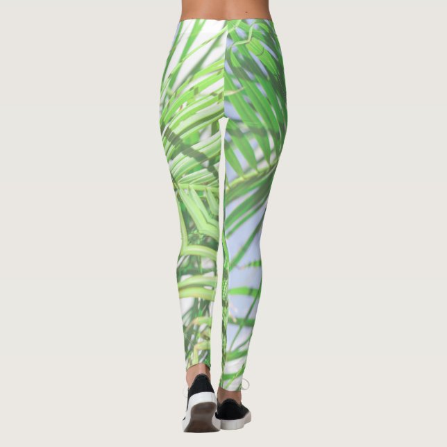 Sommarsjäl Palmträd Blad Ljusgrön Pastell Leggings (Baksida)