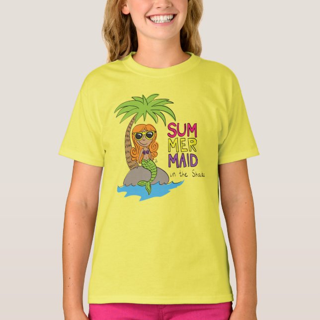 SommarSjöjungfru Cute Kids T-Shirt Light Lime Gult (Framsida)