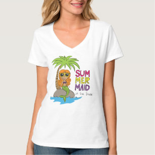 SommarSjöjungfru Cute Women's V-nacke T-Shirt Whit
