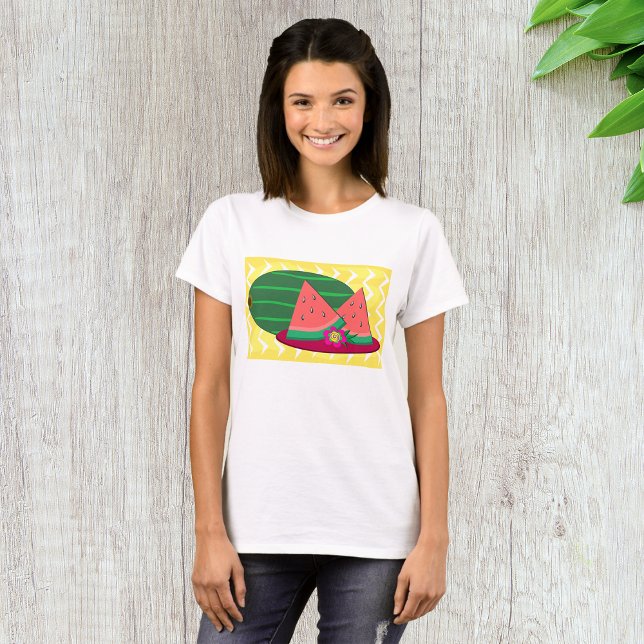 Sommarskivor av vattenmelon och tropiska blommor t shirt (Skapare uppladdad)
