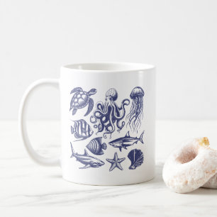 Sommarsköldpadda Fiskhaj Octopus Seashell Kaffemugg
