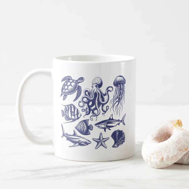Sommarsköldpadda Fiskhaj Octopus Seashell Kaffemugg (Med munk)