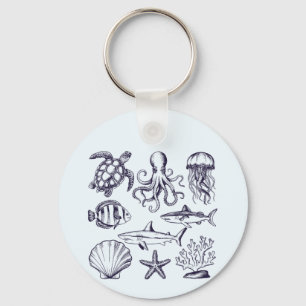 Sommarsköldpadda Fiskhaj Octopus Seashell Nyckelring