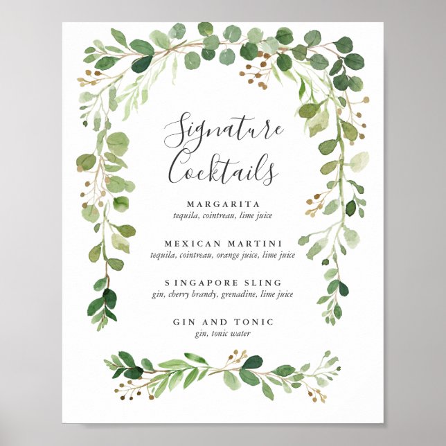 Sommarskugga | Namnteckning menysignatur för cockt Poster (Framsidan)