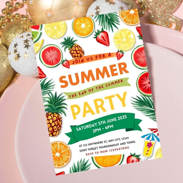 Sommarslutspartaj Invitation Sommarfest Pool Inbjudningar (Skapare uppladdad)