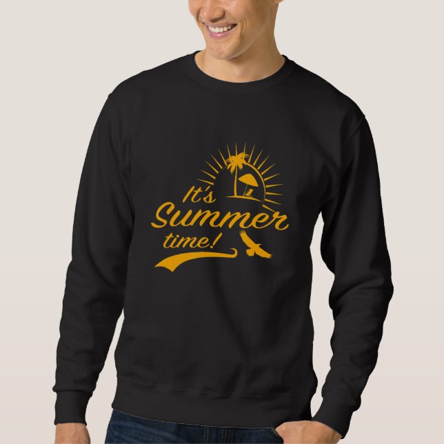 Sommarsol Strand Turkos Hav Palmträd Semester Lång Ärmad Tröja (Framsida)
