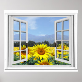 Sommarsolblommor Garden View Fake Window Poster