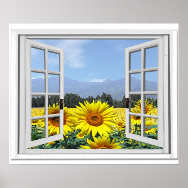 Sommarsolblommor Garden View Fake Window Poster (Framsidan)