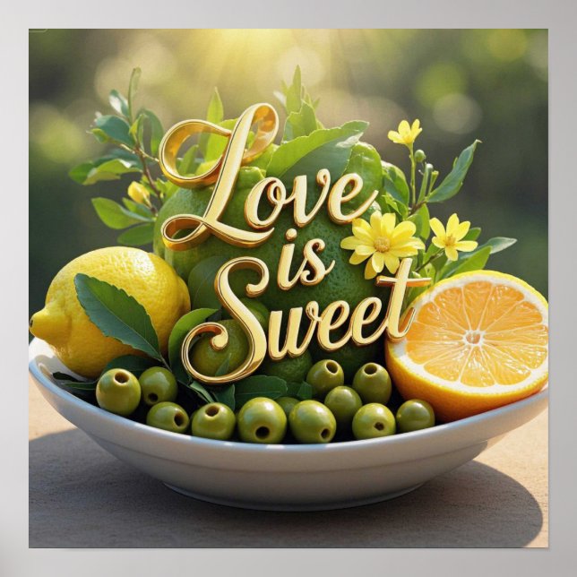 Sommarsoliga citroner, oliver, citrusskivor poster (Framsidan)