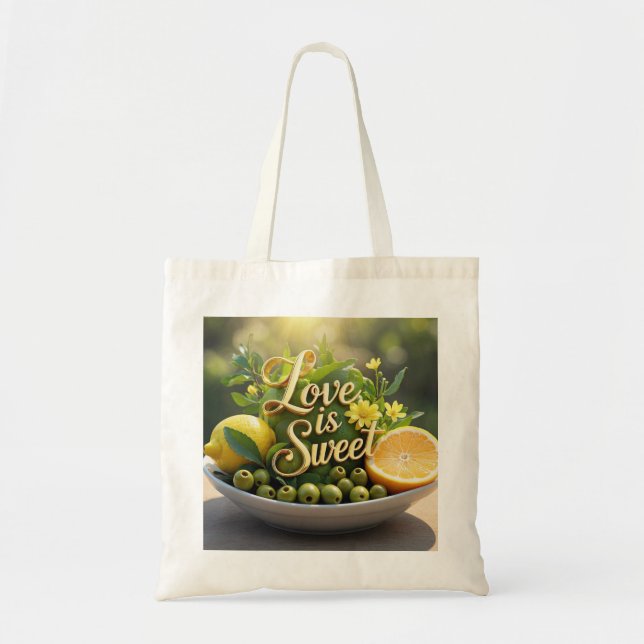Sommarsoliga citroner, oliver, citrusskivor tygkasse (Framsidan)