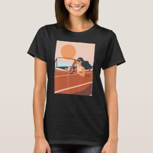 Sommarsolnedgång Flickor som kör bil - resevacerin T Shirt